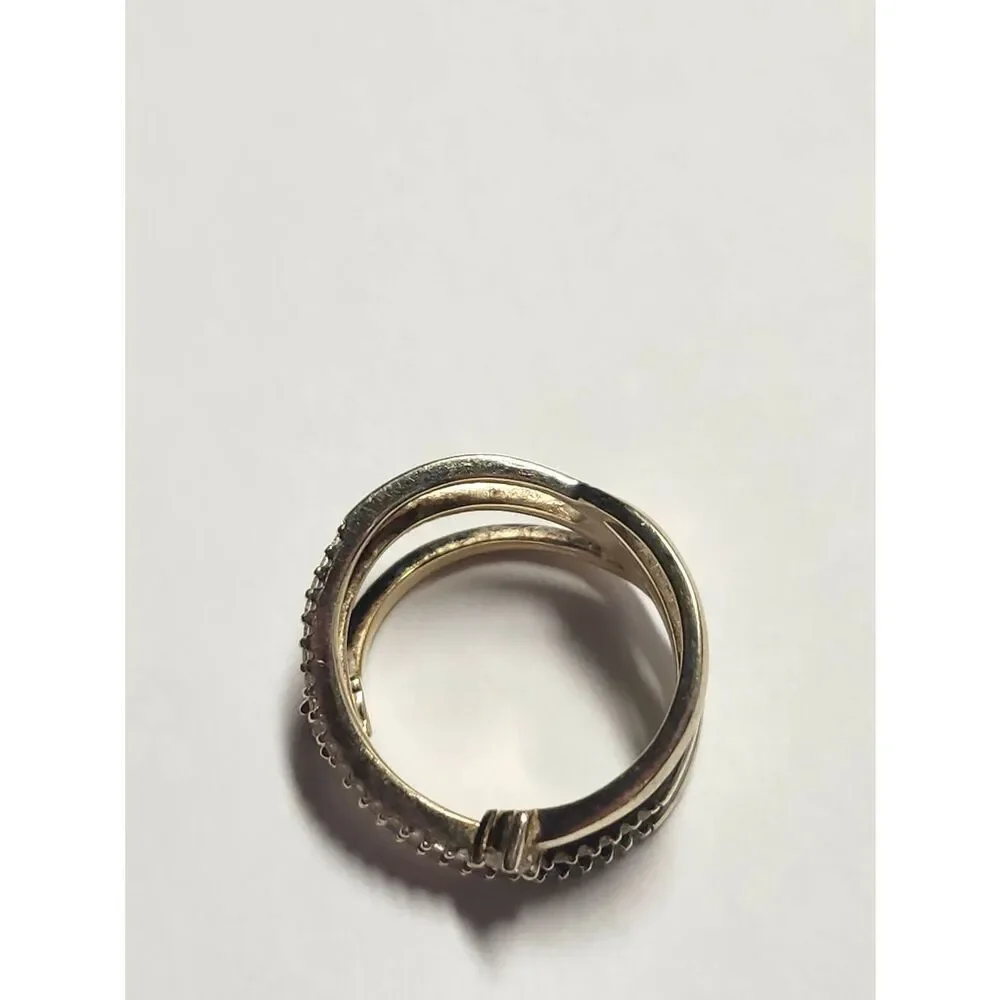 Sterling Silver With Soft Golden Overlay Twisted Crystal Ring Size 7.25